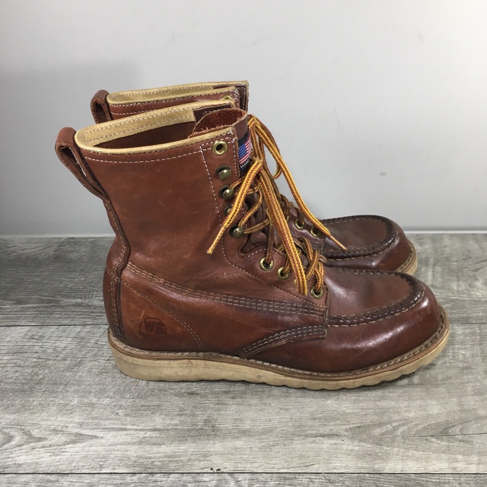 Work N Sport Heritage Leather Work Soft Toe Crepe Traction Sole Mens Boots 7.5